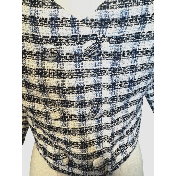2/$30 ZARA Womens M Plaid Tweed Cropped Jacket Navy Blue/White - Picture 6 of 14